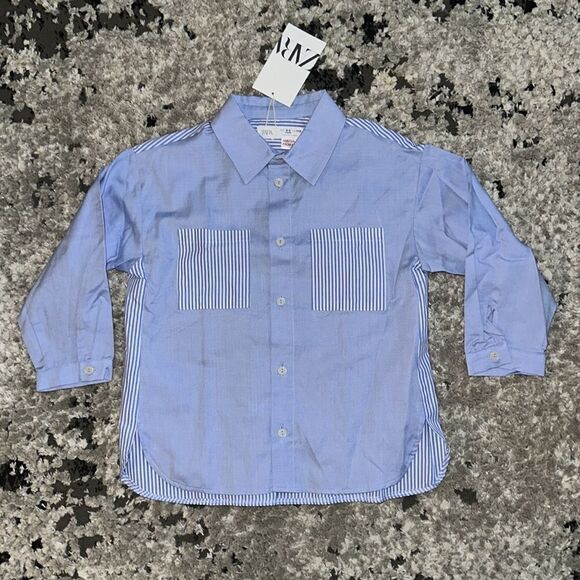 ZARA Kids | Blue | END-ON-END STRIPED SHIRT - Picture 6 of 6